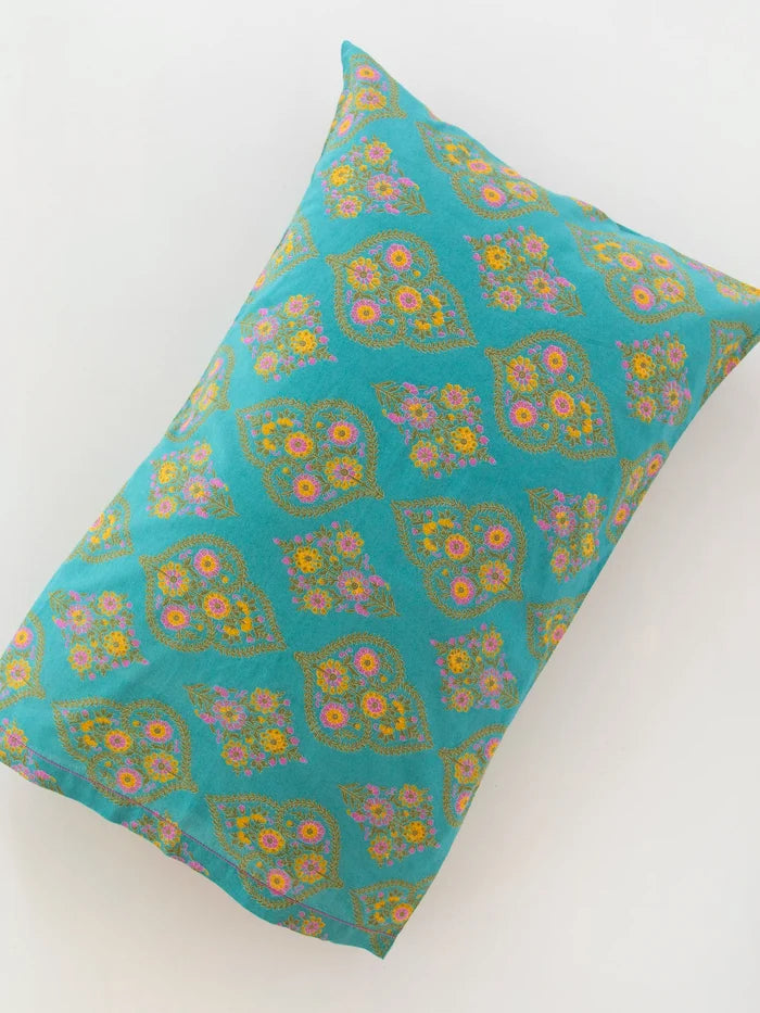 Mix & Match Cotton Pillowcase, Single - Teal Willow Medallion-view 1