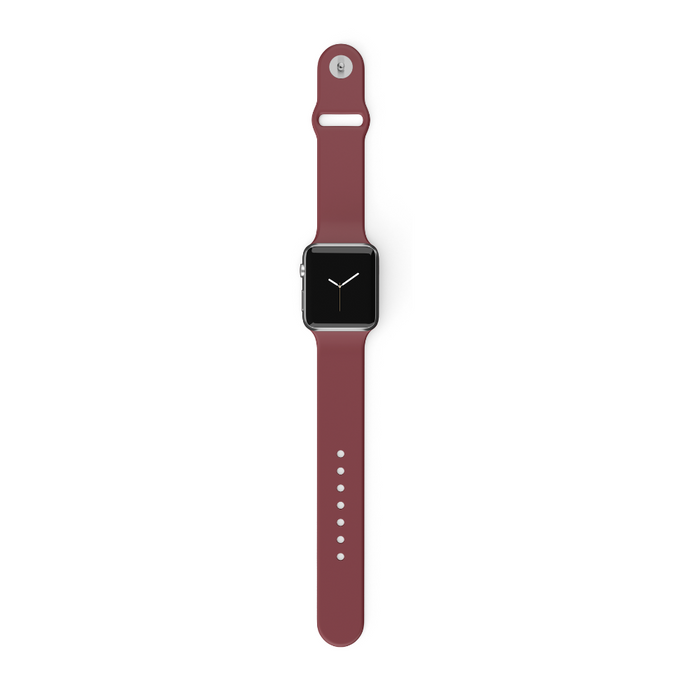 Smartwatch with a burgundy NAKD strap by Coconut Lane, blank black screen, on a white background.
