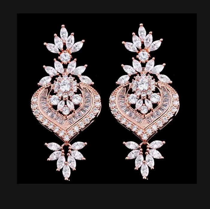 Wedding Jewelry - Art Deco CZ Bridal Earrings - Available in Silver, Rose Gold and Yellow Gold