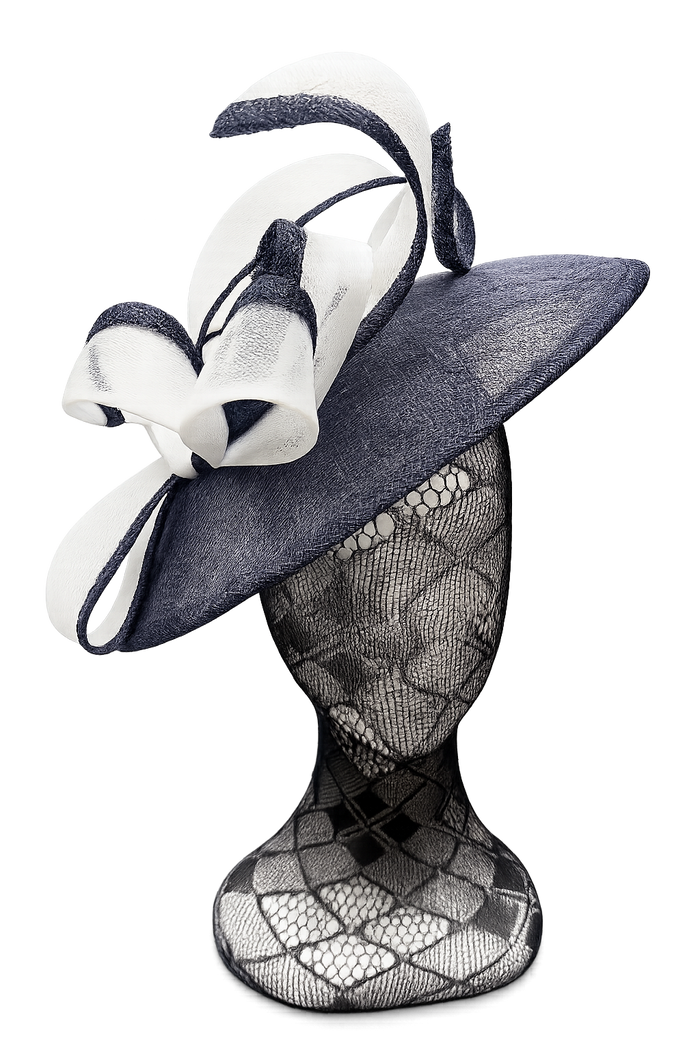 Navy & White Bow Looped Disc Fascinator