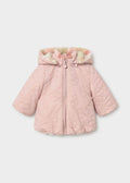 Mayoral newborn baby girl reversible puffer jacket in Pink with hood and quilted design.