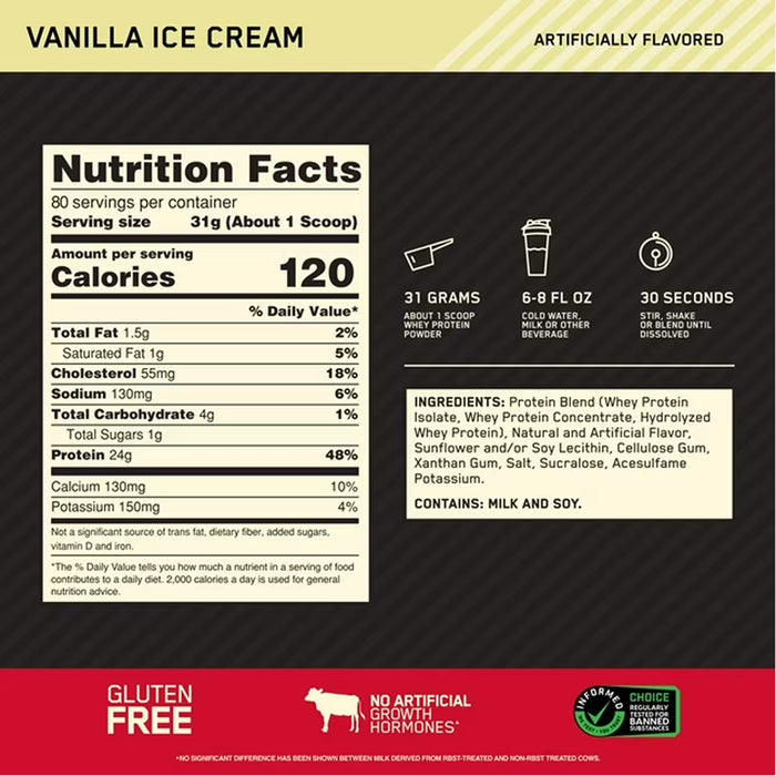 Optimum Nutrition Gold Standard Whey Vanilla Ice Cream ( 80 Servings )- 5.47 lb