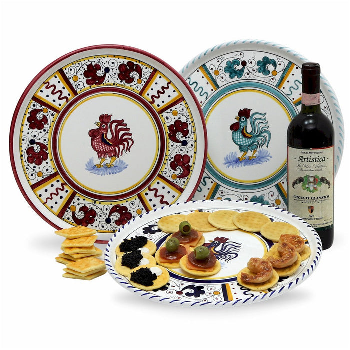 ORVIETO RED ROOSTER: Deruta Pizza Plate - Cake or Cheese Platter.