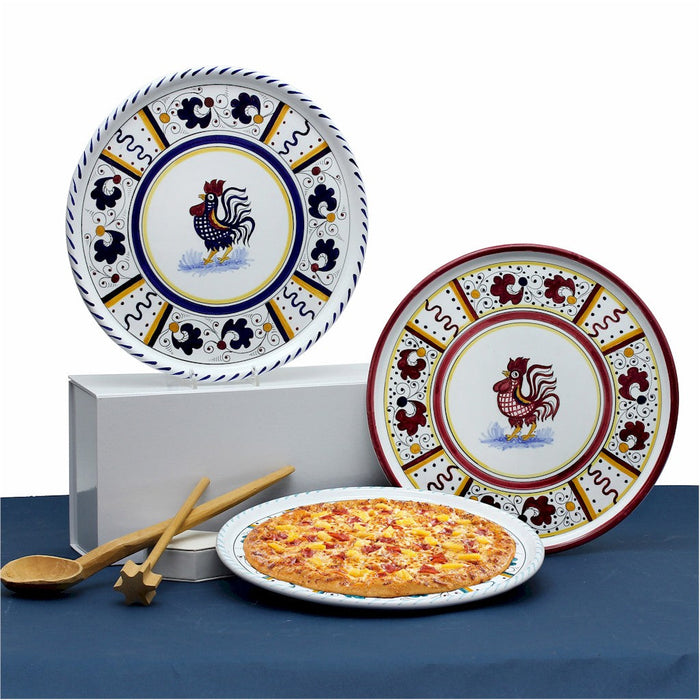 ORVIETO RED ROOSTER: Deruta Pizza Plate - Cake or Cheese Platter.