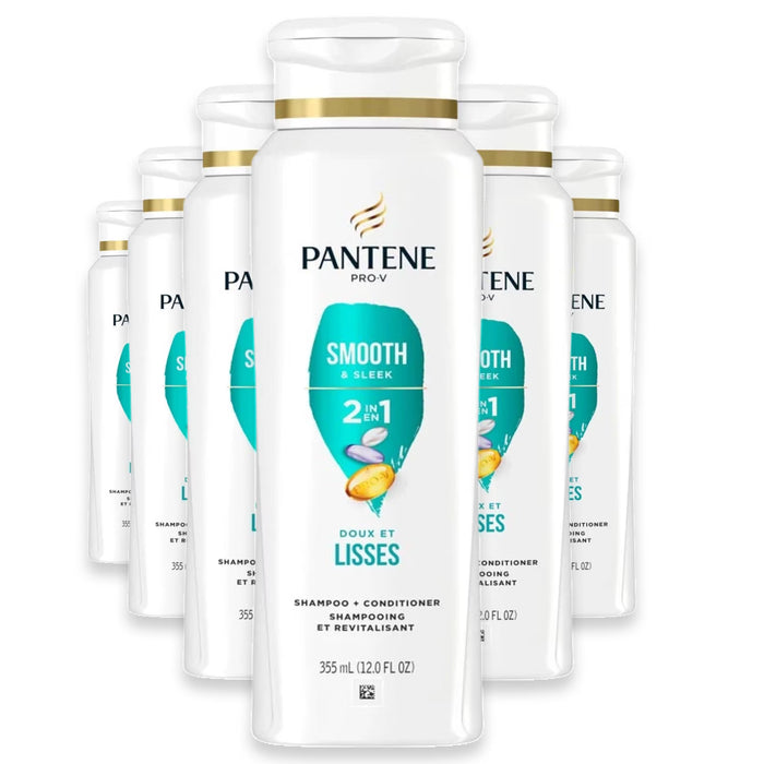 Pantene Pro-V Smooth and Sleek 2-in-1 Shampoo & Conditioner - 12 oz - 6 Pack