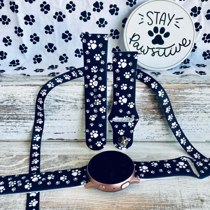 Paw Print Black Background Silicone Band For Samsung Watch