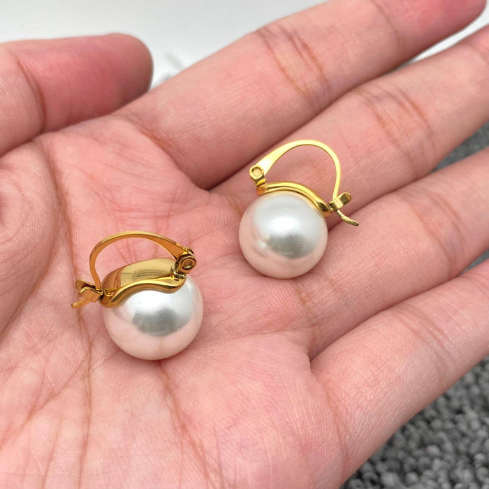 Pearl Charm18K Gold Plated Stainless Steel Hoop - FGS
