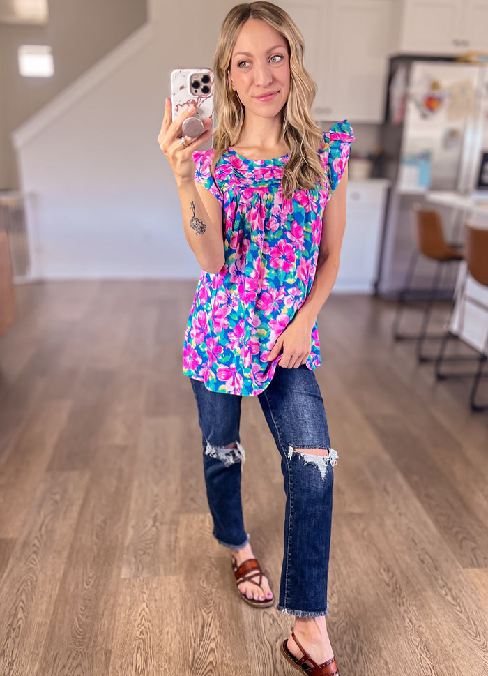 Petals on the Moon Flutter Sleeve Blouse in Royal Pink