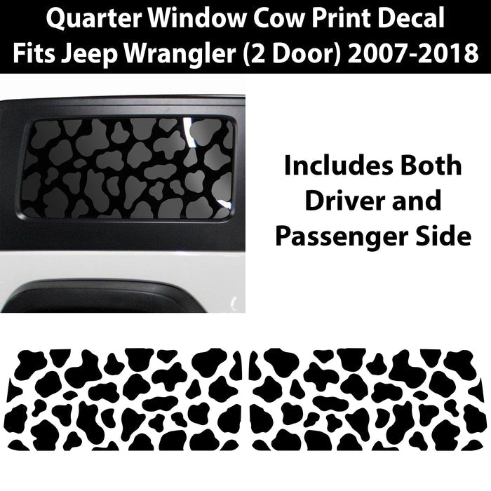 Precut Cow Print Rear Side Quarter Window Decal Stickers Fits 2 Door Jeep Wrangler JK 2011 - 2018 - Bogar Tech Designs