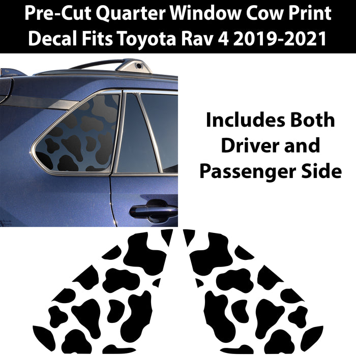 Precut Cow Print Rear Side Quarter Window Fuel Gas Door Decal Stickers Fits Toyota Rav4 2019 - 2025 - Bogar Tech Designs