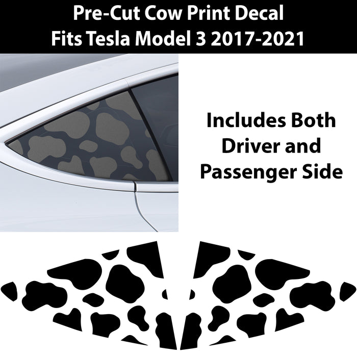 Precut Quarter Window Cow Print Vinyl Decal Sticker Fits Tesla Model 3 - Bogar Tech Designs