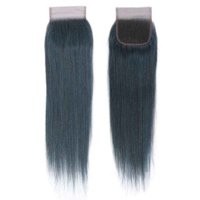 dark jade green virgin human hair weave with lace closure
