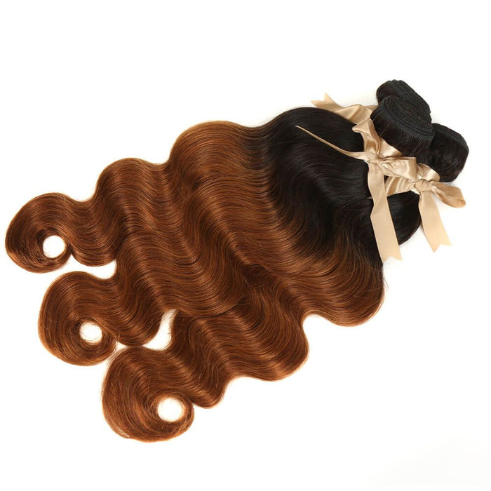 ombre brown t1b/30 body wave human hair bundles