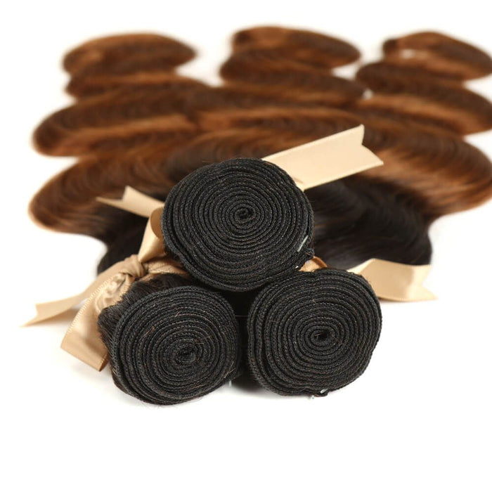 machine weft ombre brown t1b/30 body wave human hair 3 bundles