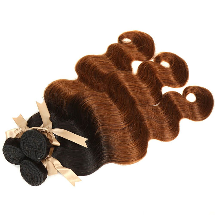 ombre brown t1b/30 body wave raw hair 3 bundles