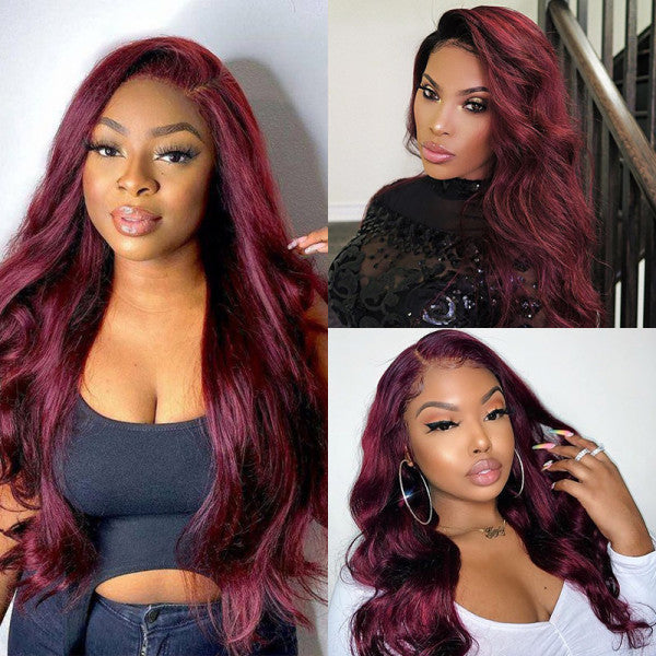 qvr glueless wigs burgundy 99j color body wave