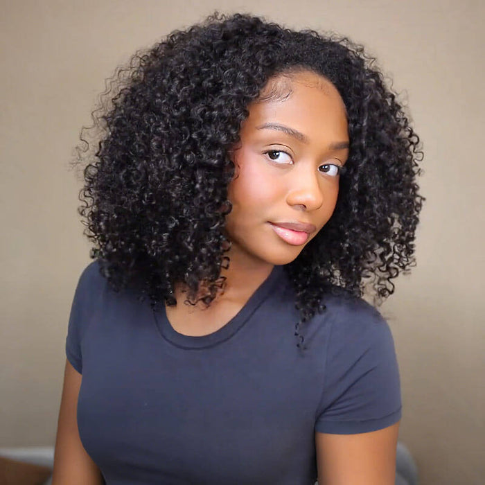 QVR Glueless Kinky Curly Half Wig 250% Density Human Hair Wig Wear Go Flip Over Wig