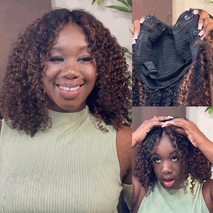 qvr kinky curly v part wigs human hair wigs 1b/30 colored
