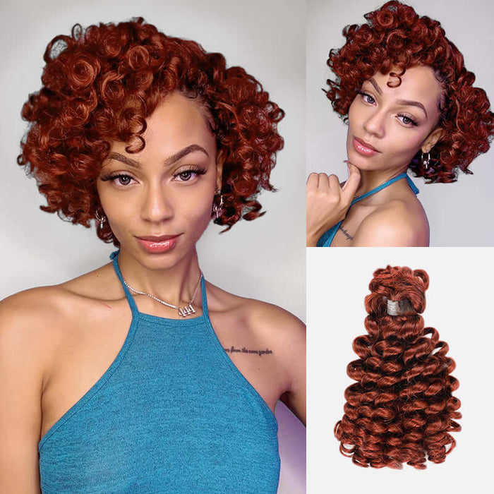 qvr reddish brown human hair bouncy curly bulk hair extensions