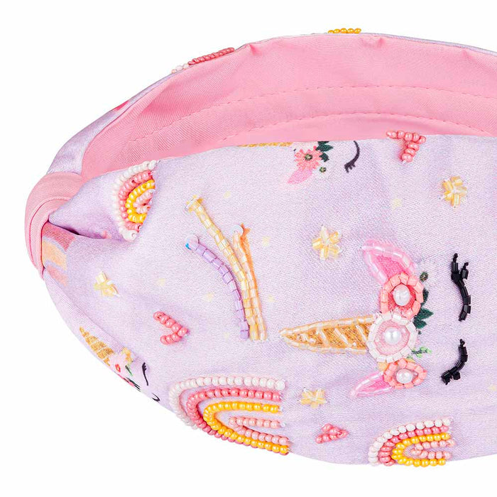 Rainbow Unicorn Knotted Hair Band - Lilac