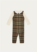 Ralph Lauren Boys' Interlock Bodysuit and Plaid Overall Set