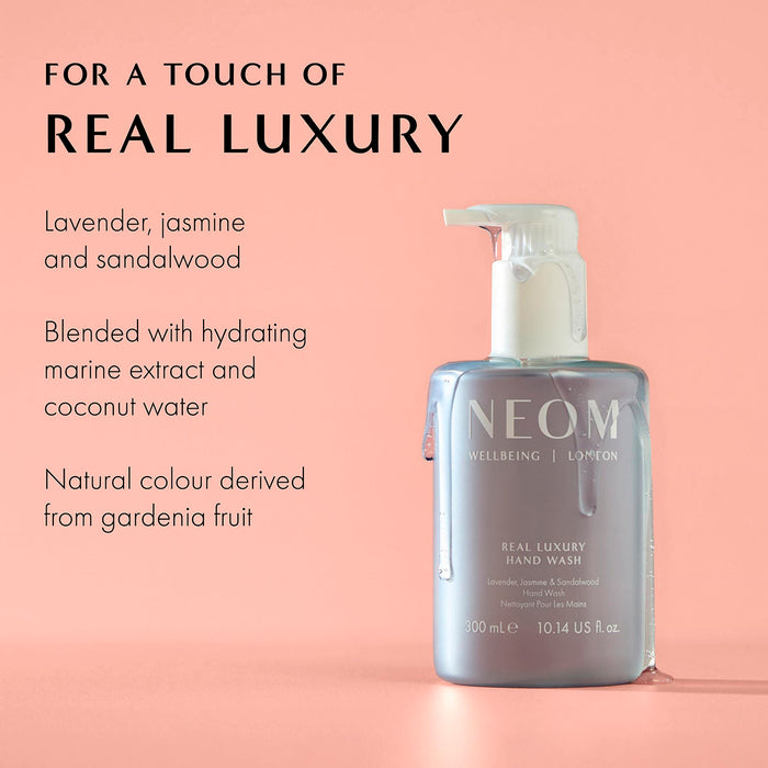 'for a touch of real luxury. Lavender, jasmine and sandalwood. Blended with hydrating marine extract and coconut water. Natural colour derived from gardenia fruit'