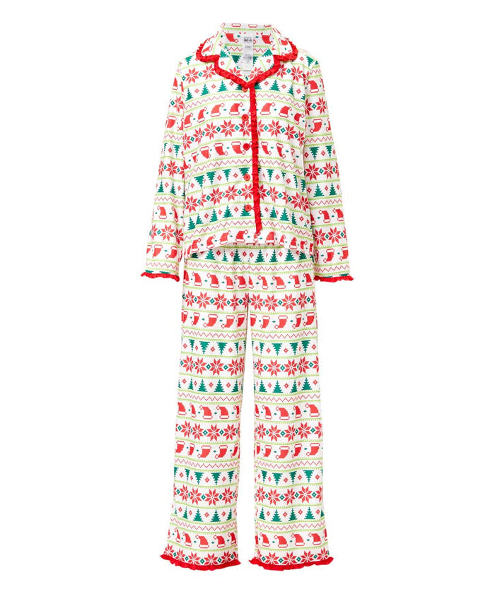 Red Fair Isle Button-up Long-Sleeve Pajama Top ONLY - Women