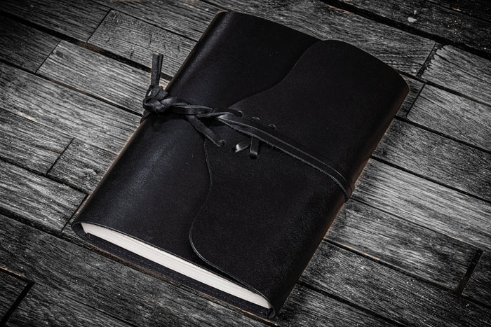 Refillable Leather Wrap Journal / Planner Cover - Black