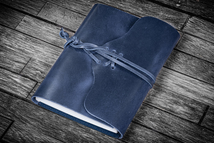 Refillable Leather Wrap Journal / Planner Cover - Crazy Horse Navy Blue