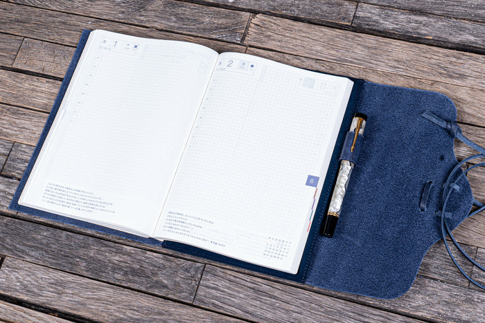 Refillable Leather Wrap Journal / Planner Cover - Crazy Horse Navy Blue