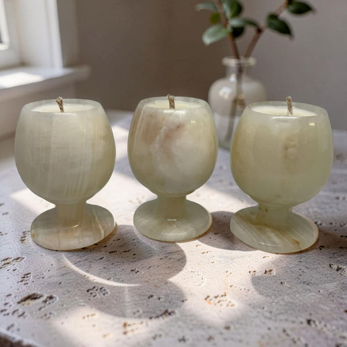 Repurposed Mini Onyx Goblet Candles - Soft Sandalwood