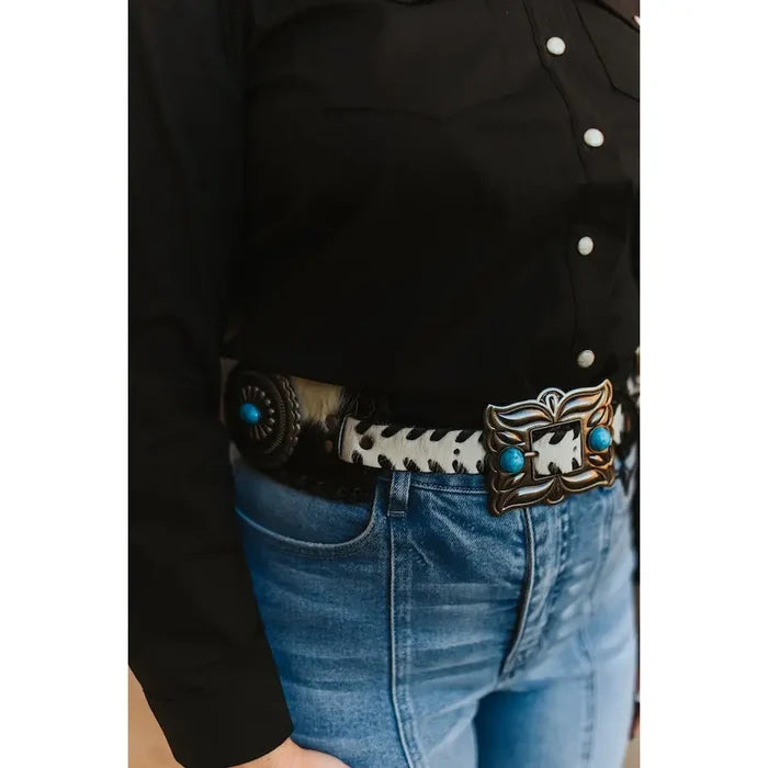 Rodeo Luxe Cowhide Turquoise Wide Belt