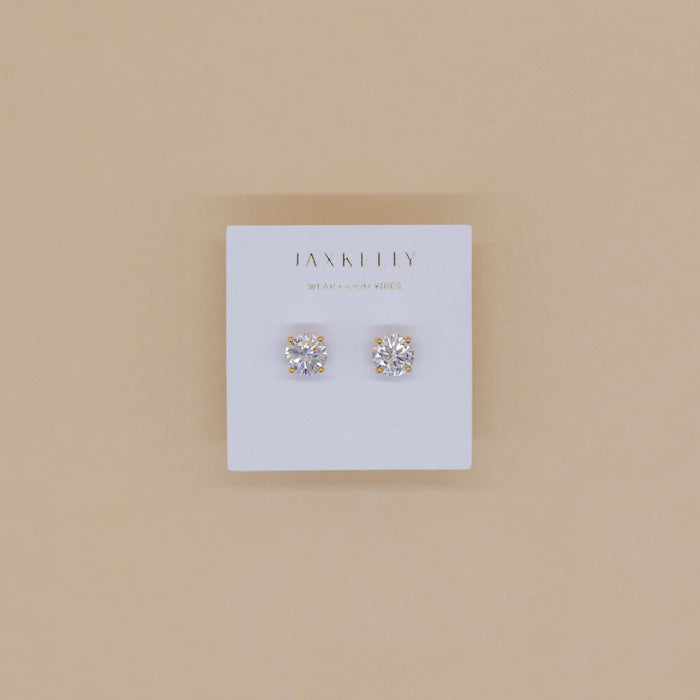 Round CZ - Clear - Gold Earrings