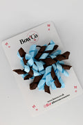 School Bow Blue Topaz and Brown - Corker Bow - Elastic