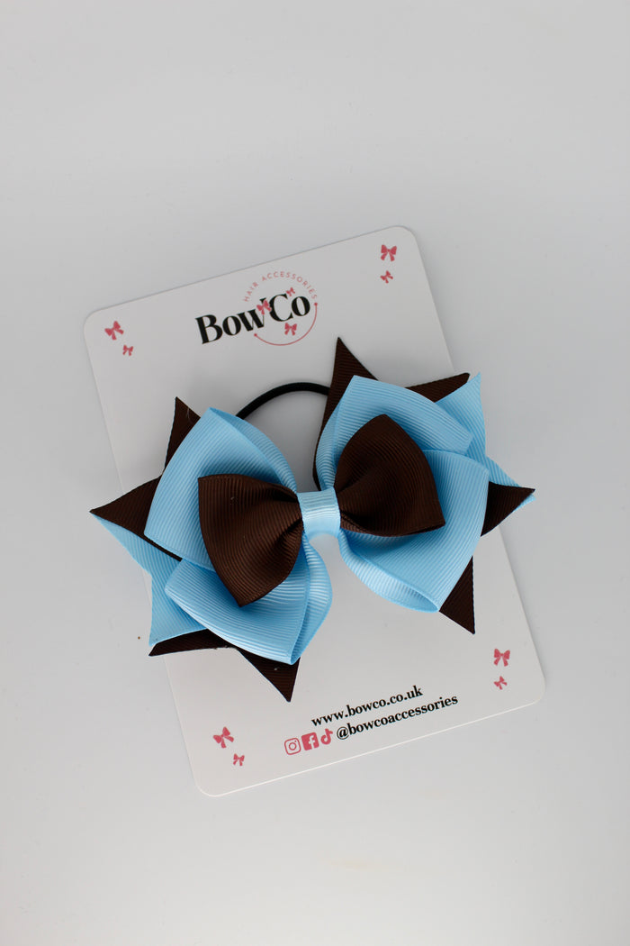 School Bow Blue Topaz and Brown - Layer Bow - Elastic