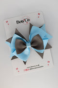 School Bow Blue Topaz and Metal Grey Layer Bow - Clip