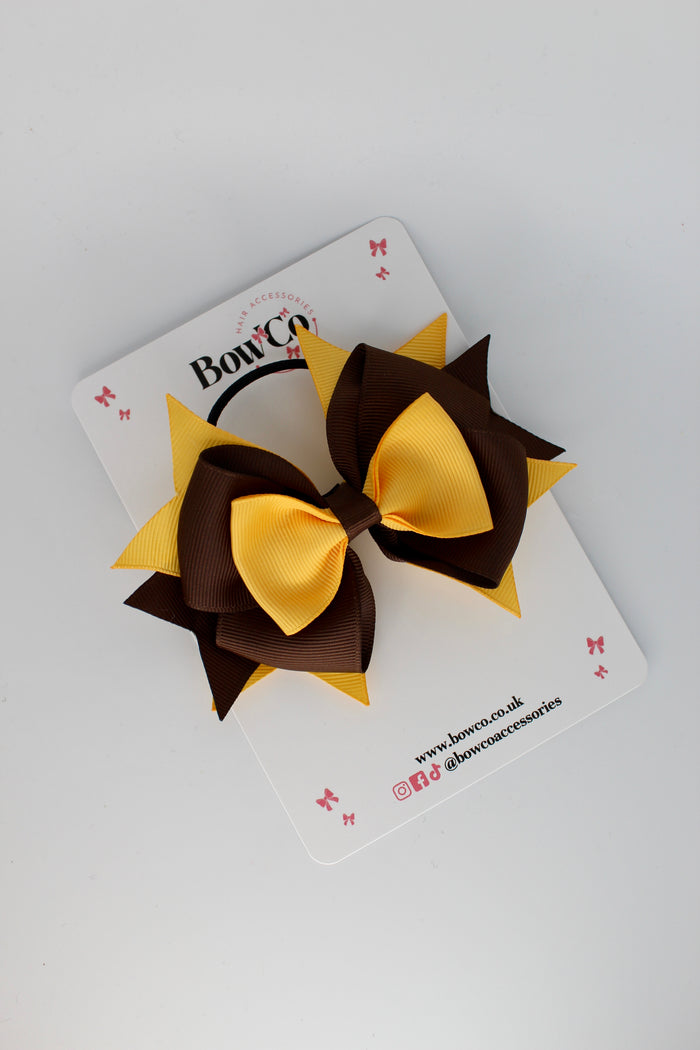 School Bow Brown and Yellow Gold - Layer Bow - Elastic