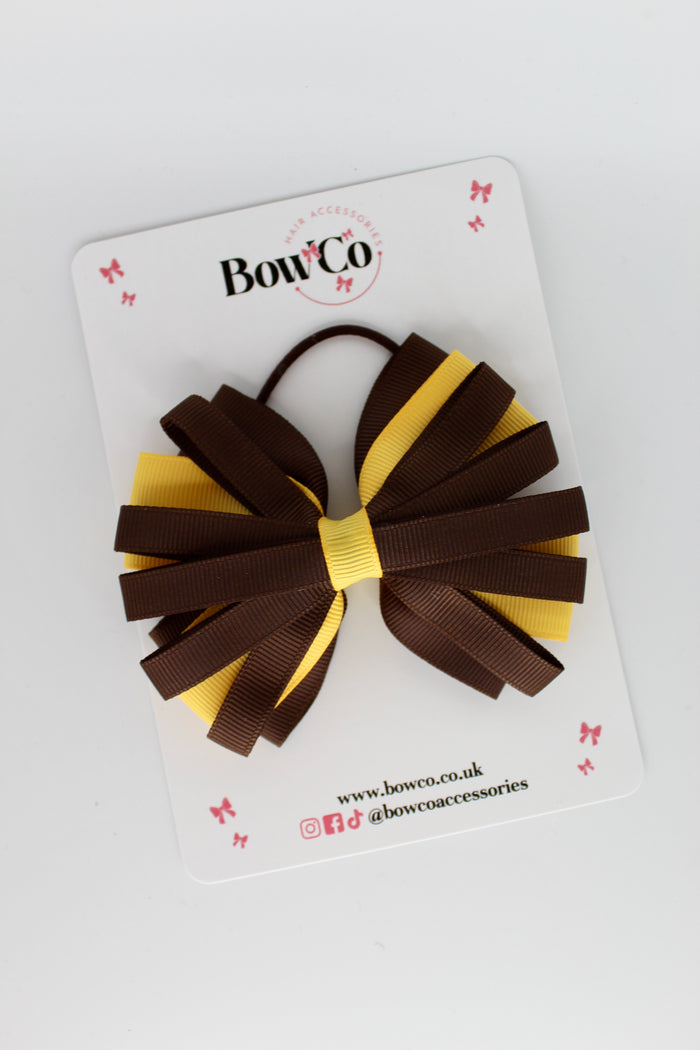 School Bow Brown and Yellow Gold - Spiral Bow - Elastic