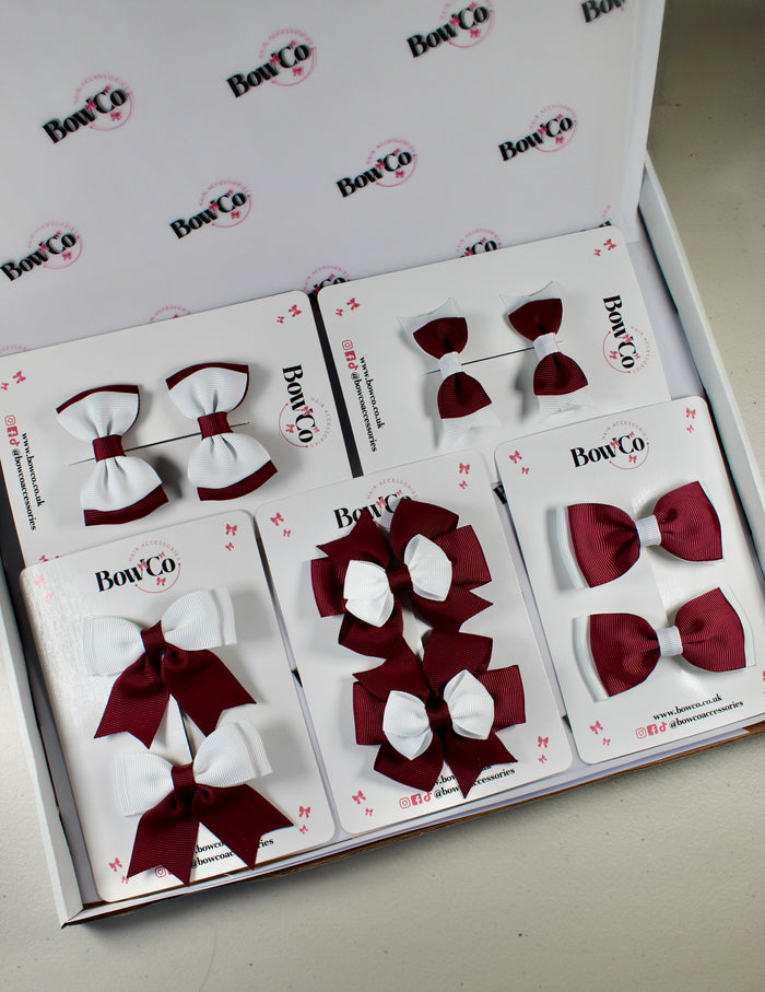School Bow Bundle Saver - 10 Pack - Burgundy and White - Clip