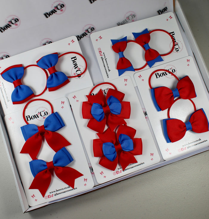 School Bow Bundle Saver - 10 Pack - Royal Blue and Red - Elastic