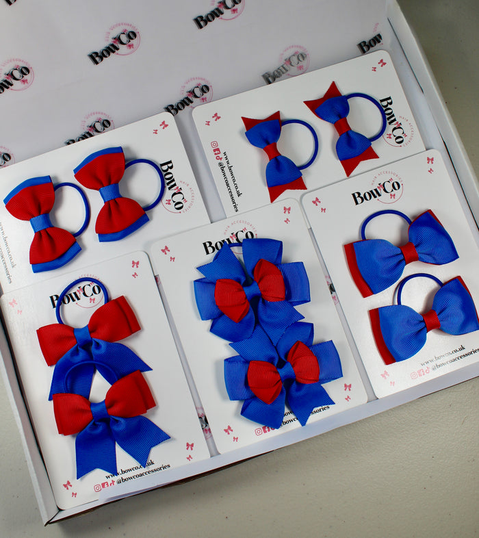 School Bow Bundle Saver - 10 Pack - Royal Blue and Red - Elastic
