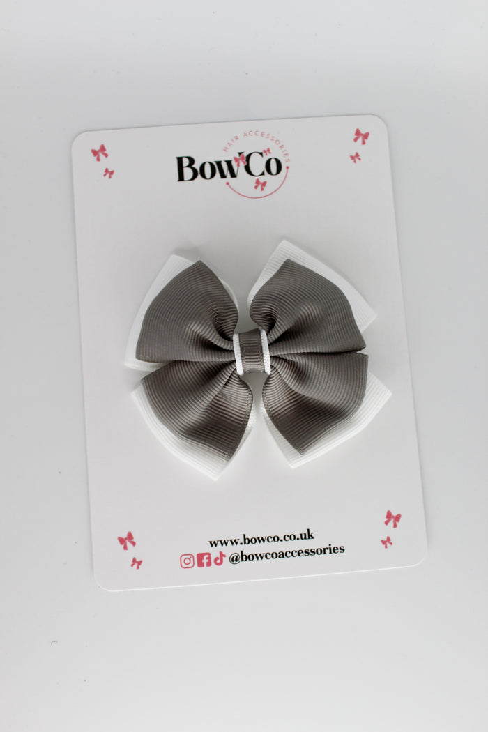 School Bow Metal Grey and White - Layer Edge Bow - Clip