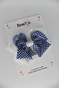 School Bow Navy Blue Gingham Double Loop Bow - Clip