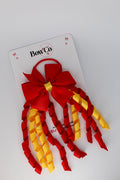 School Bow Red and Yellow Gold - Pinwheel Corker Bow- Elastic
