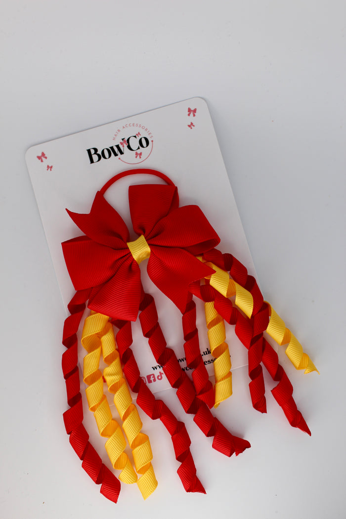 School Bow Red and Yellow Gold - Pinwheel Corker Bow- Elastic