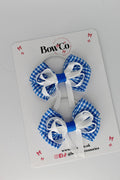 School Bow Royal Blue Gingham Double Bow Set - Elastic