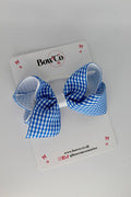 School Bow Royal Blue Gingham Loop Bow - Elastic