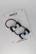 School Bows Blue Topaz and Brown - Butterfly Bow Set - Elastic
