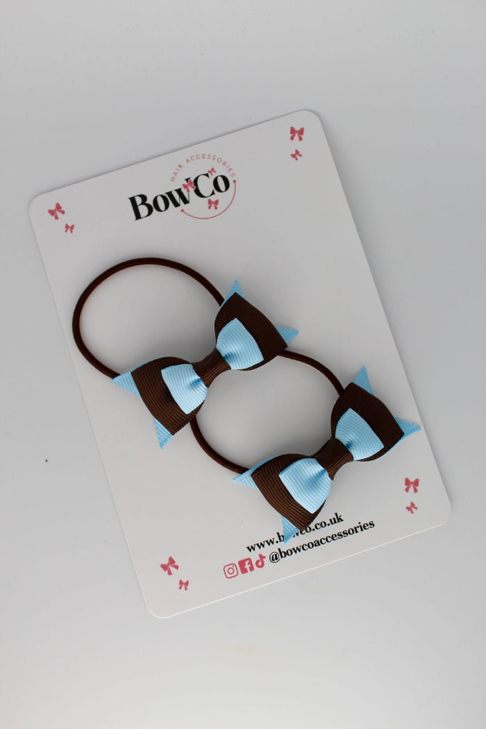 School Bows Blue Topaz and Brown - Butterfly Bow Set - Elastic