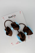 School Bows Blue Topaz and Brown - Pleated Bow Set - Elastic